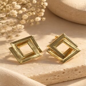 1 Double Square Geometric Stud Earrings