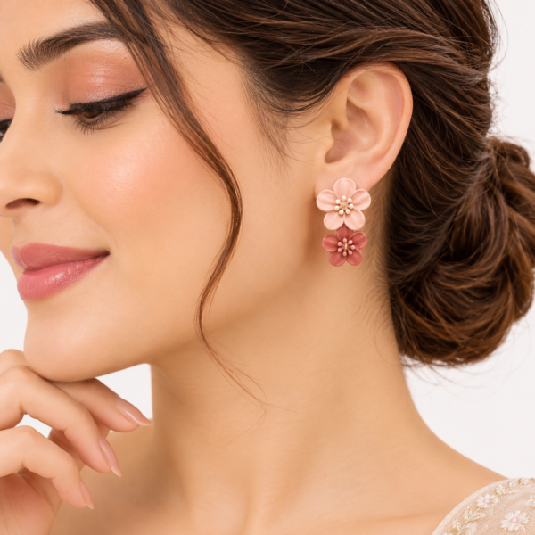 Blush Floral Earring Beauty Portrait Double Floral Drop Earrings
