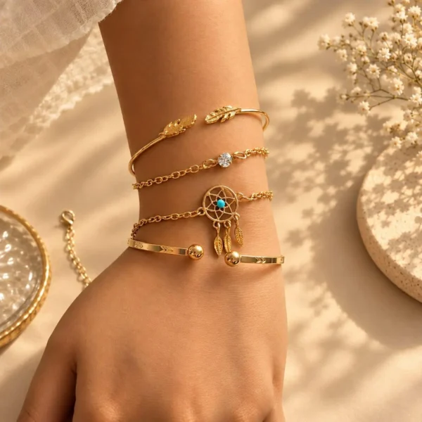 IKIKATA Boho Dreamcatcher Stack Bracelet Set