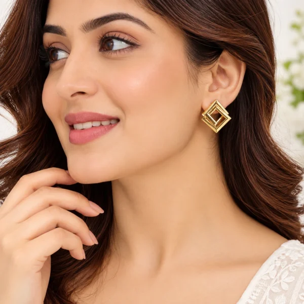 Elegant Gold Geometric Earring Portrait Double Square Geometric Stud Earrings