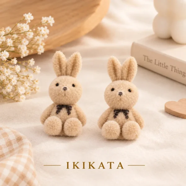 IKIKATA Fluffy Bunny Bow-Tie Stud Earrings