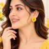 Radiant Portrait with Yellow Flower Earrings (1) Petal Daisy Stud Earrings