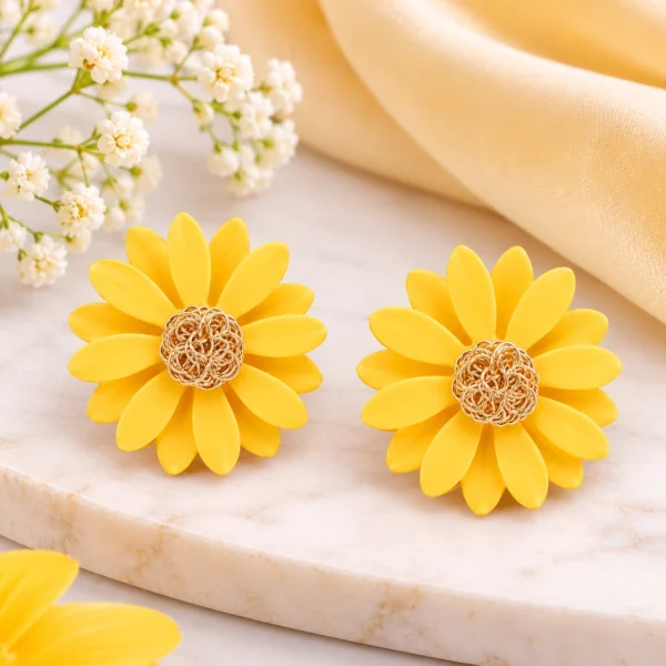 Sunny Yellow Floral Earrings (1) Petal Daisy Stud Earrings