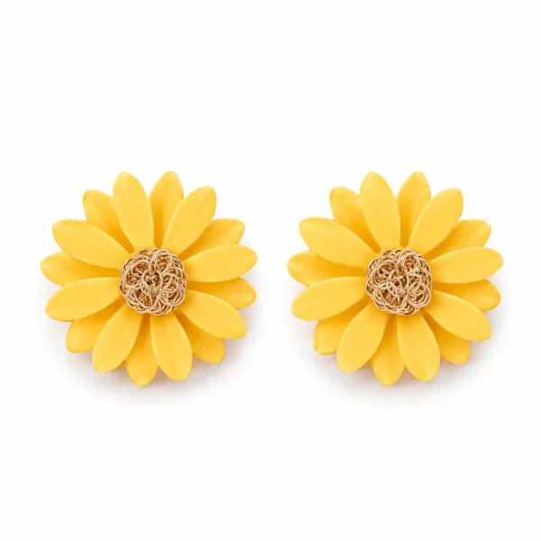 Yellow Floral Stud Earrings Pair Petal Daisy Stud Earrings