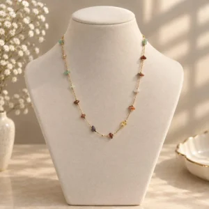 Rainbow Chip Bead Gold-Tone Necklace